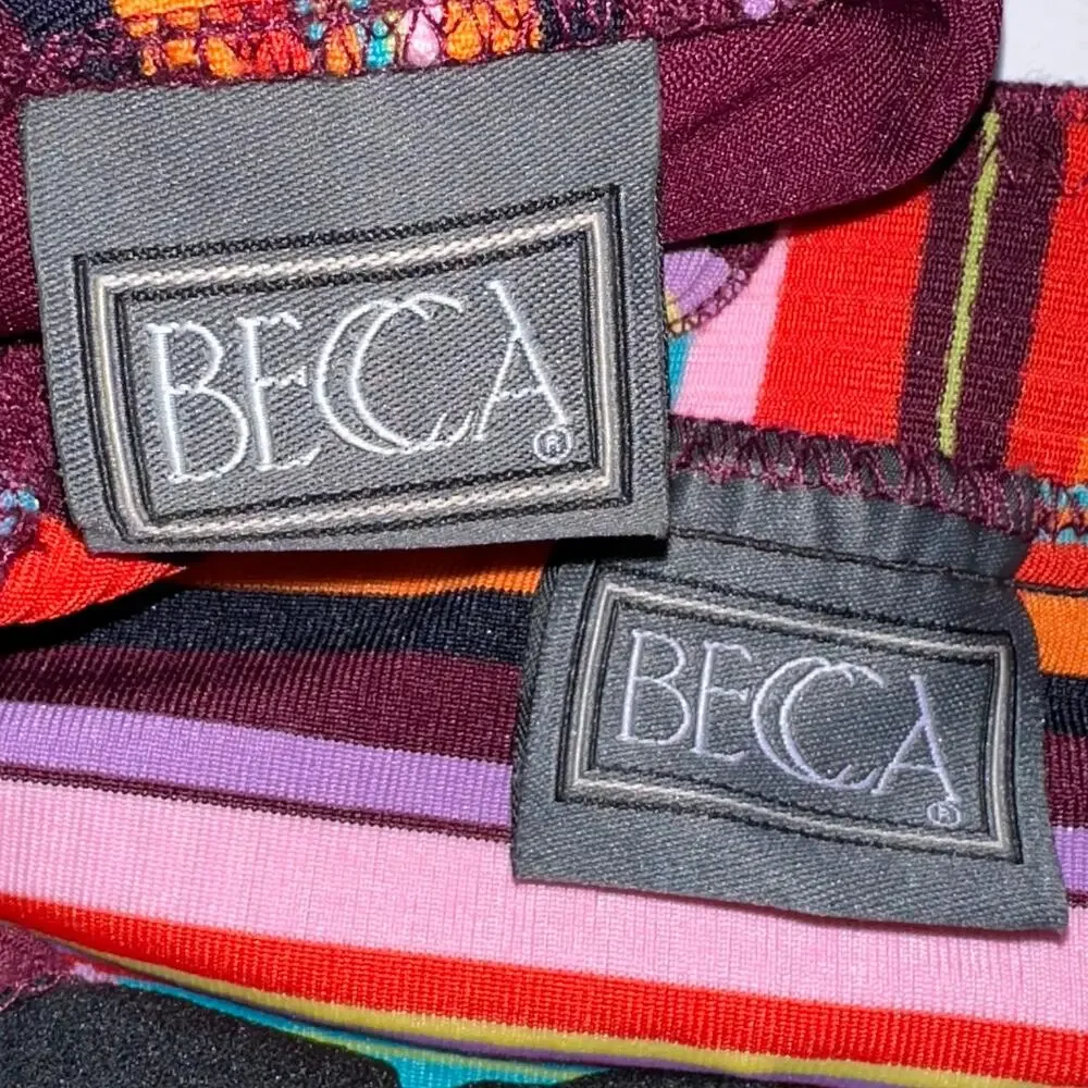 Becca Retro Colorful Striped Triangle Halter Buckle Bikini Swim Set Size Large - Picture 2 of 15